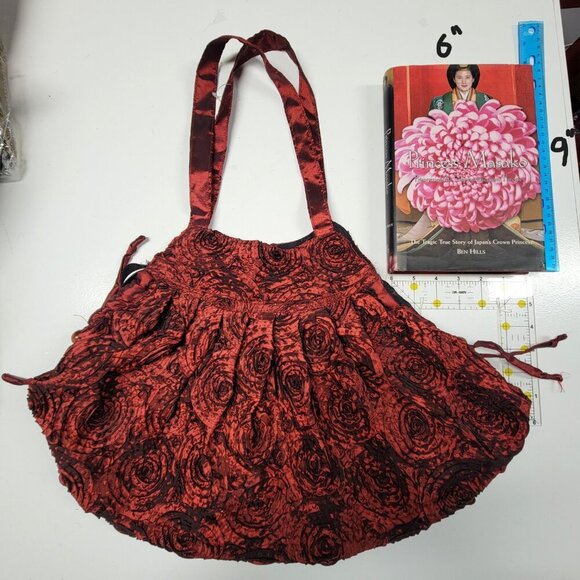 Burgundy Fabric Handbag Red Cloth Handbag Floral Motif Handbag - Picture 2 of 12